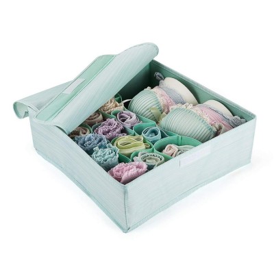 Cyan Color  Foldable Fabric Underwear Organizer Bras Storage Box