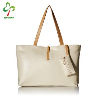 Simply designed spacious compartment zip closure PU leather bags tote women handbag